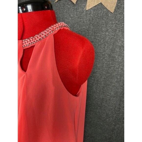 SLNY Womens Sleeveless Layered Chain Neck Beautiful Orange Dress - Size 6 - Picture 3 of 7